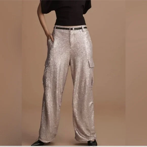 Anthropologie Lilac Sequin Cargo Pants - Size 10 - Picture 2 of 11